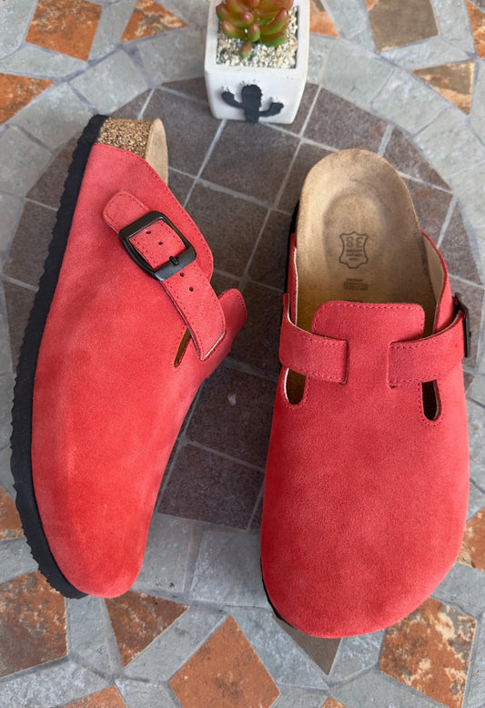 Susana- Natural Cork- Suede Leather- Coral