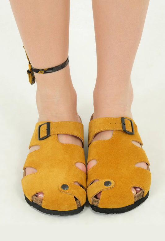 Marta- Natural Cork- Suede Leather- Mustard