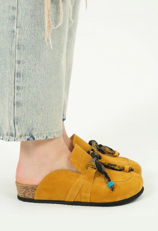 Rachel Natural Cork Suede Leather Mustard