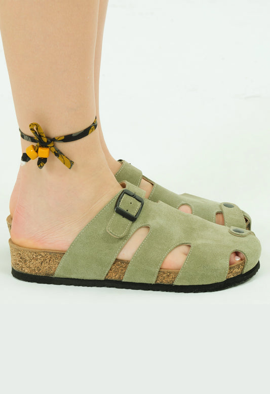 Marta- Natural Cork- Suede Leather- Avocado