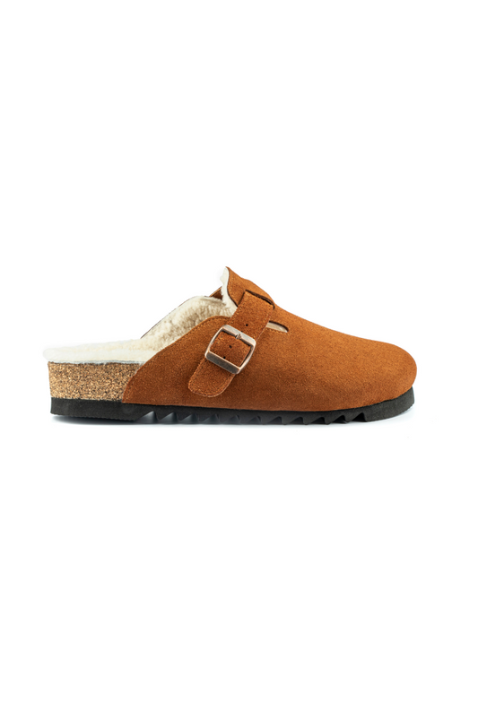 Costa Shearling-Natural Cork/ Suede Leather- Cinnamon Powder
