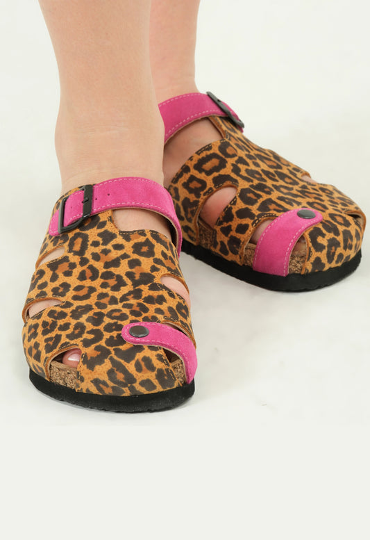 Marta- Natural Cork- Suede Leather- Leopard
