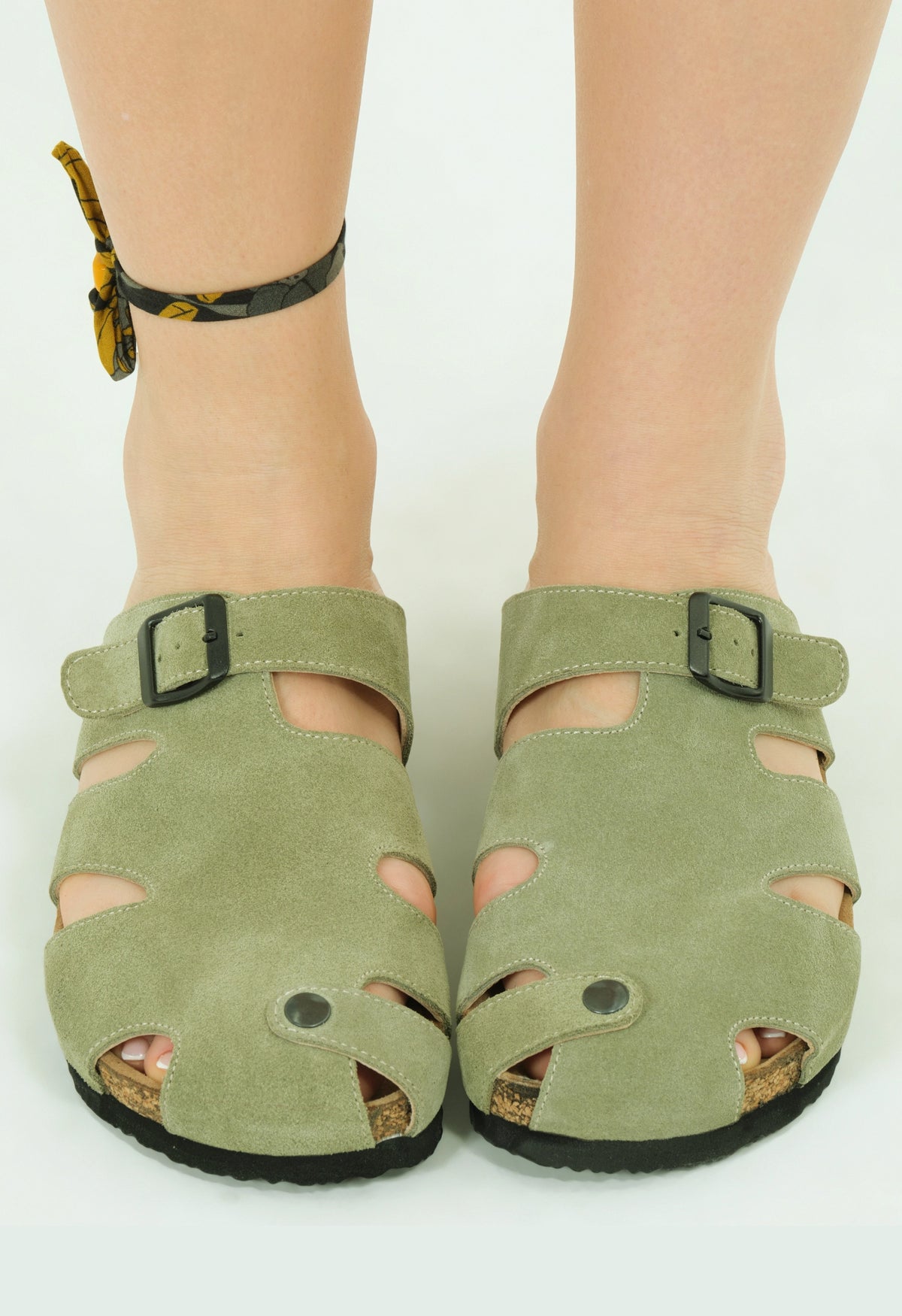 Marta- Natural Cork- Suede Leather- Avocado