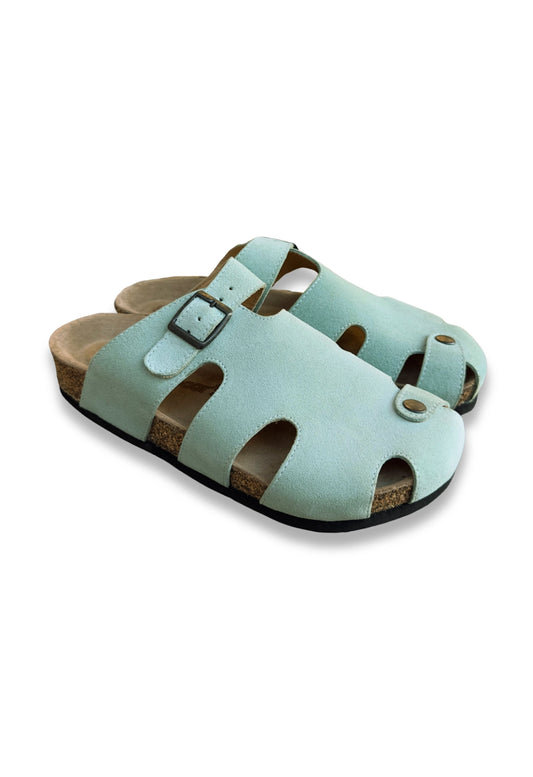 Marta- Natural Cork- Suede Leather- Mint