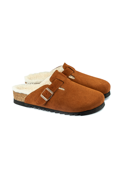 Costa Shearling-Natural Cork/ Suede Leather- Cinnamon Powder