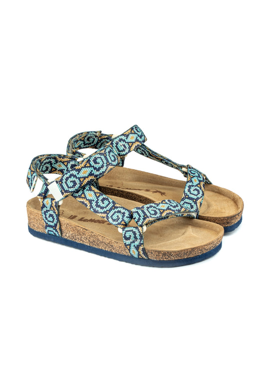 Tengri- Doğal Mantar Taban- Etnik Desenli- Kadın Sandalet
