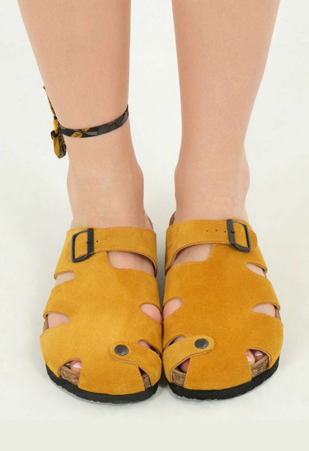 Marta- Natural Cork- Suede Leather- Mustard