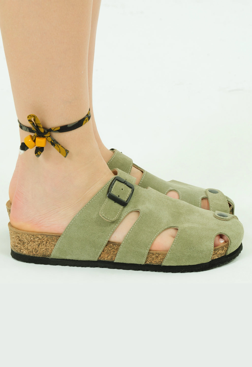 Marta- Natural Cork- Suede Leather- Avocado
