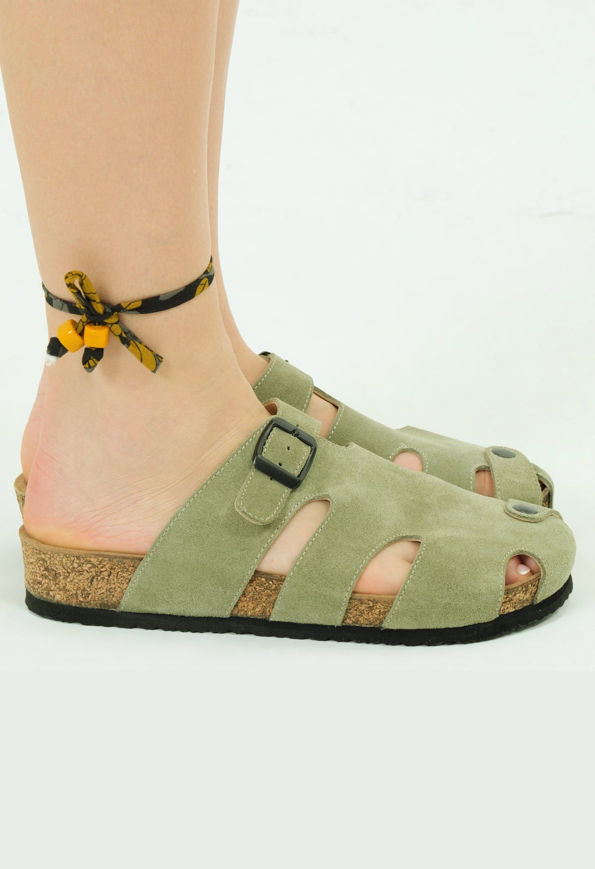 Marta- Natural Cork- Suede Leather- Avocado
