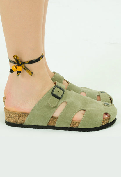 Marta- Natural Cork- Suede Leather- Avocado