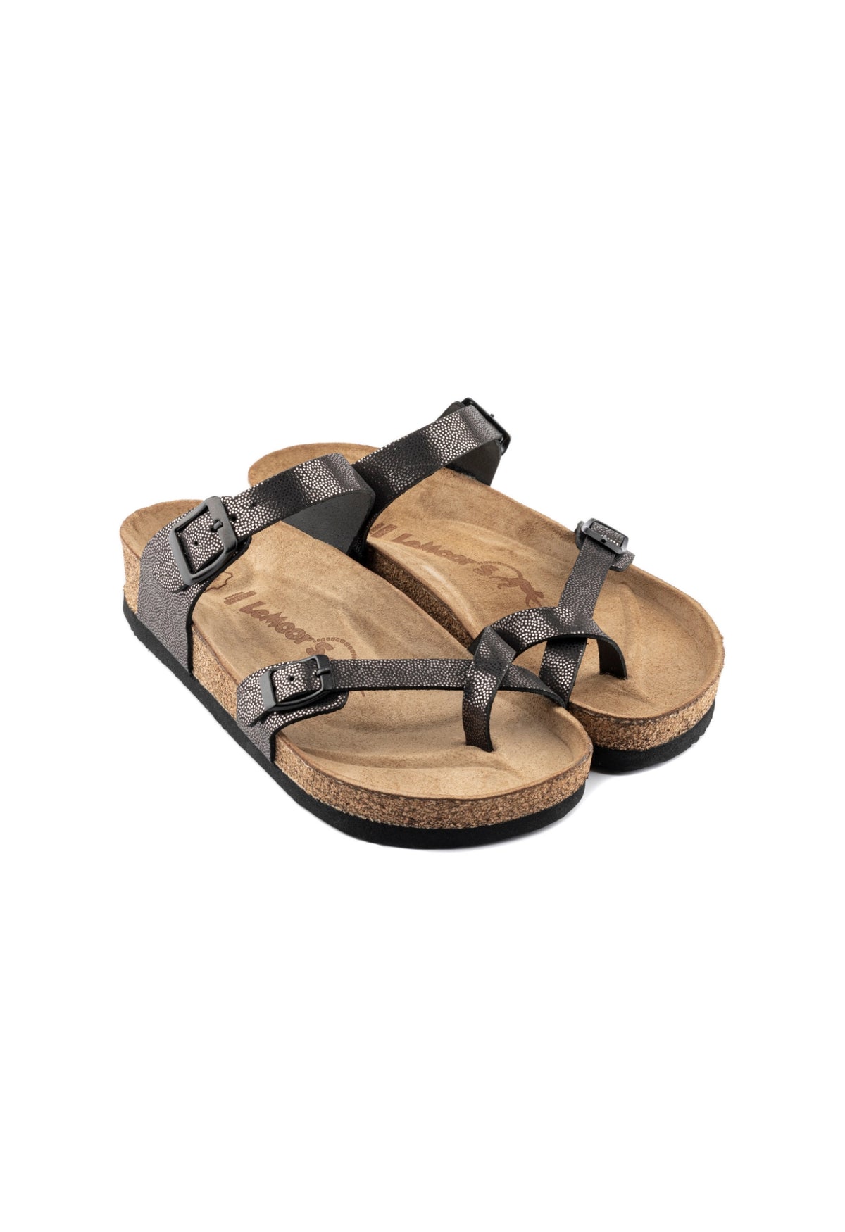 Adriana- Natural Cork- Printed Leather- Silvery Black