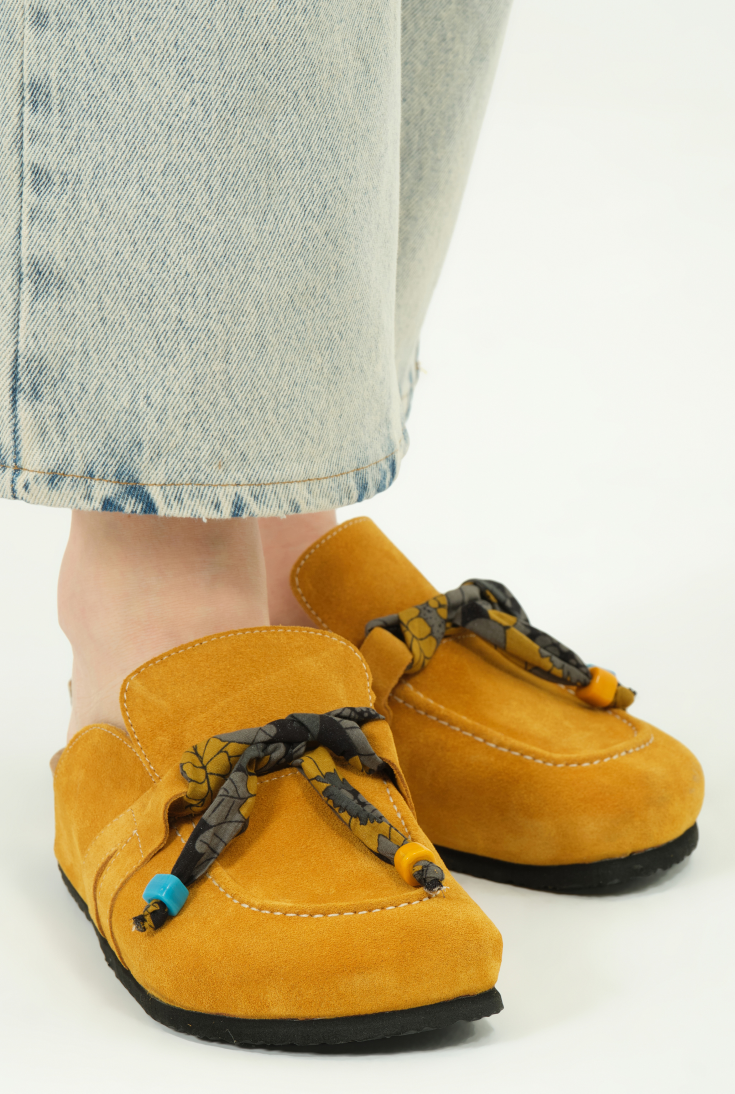 Rachel Natural Cork Suede Leather Mustard