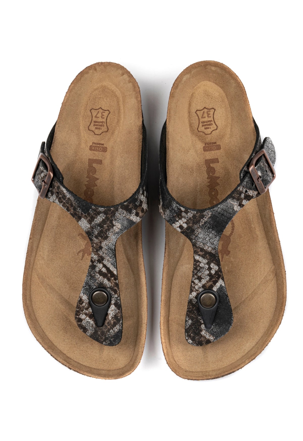Juliana- Natural Cork/ Printed Leather- Golden Snake