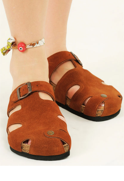Marta- Natural Cork- Suede Leather- Cinnamon Powder