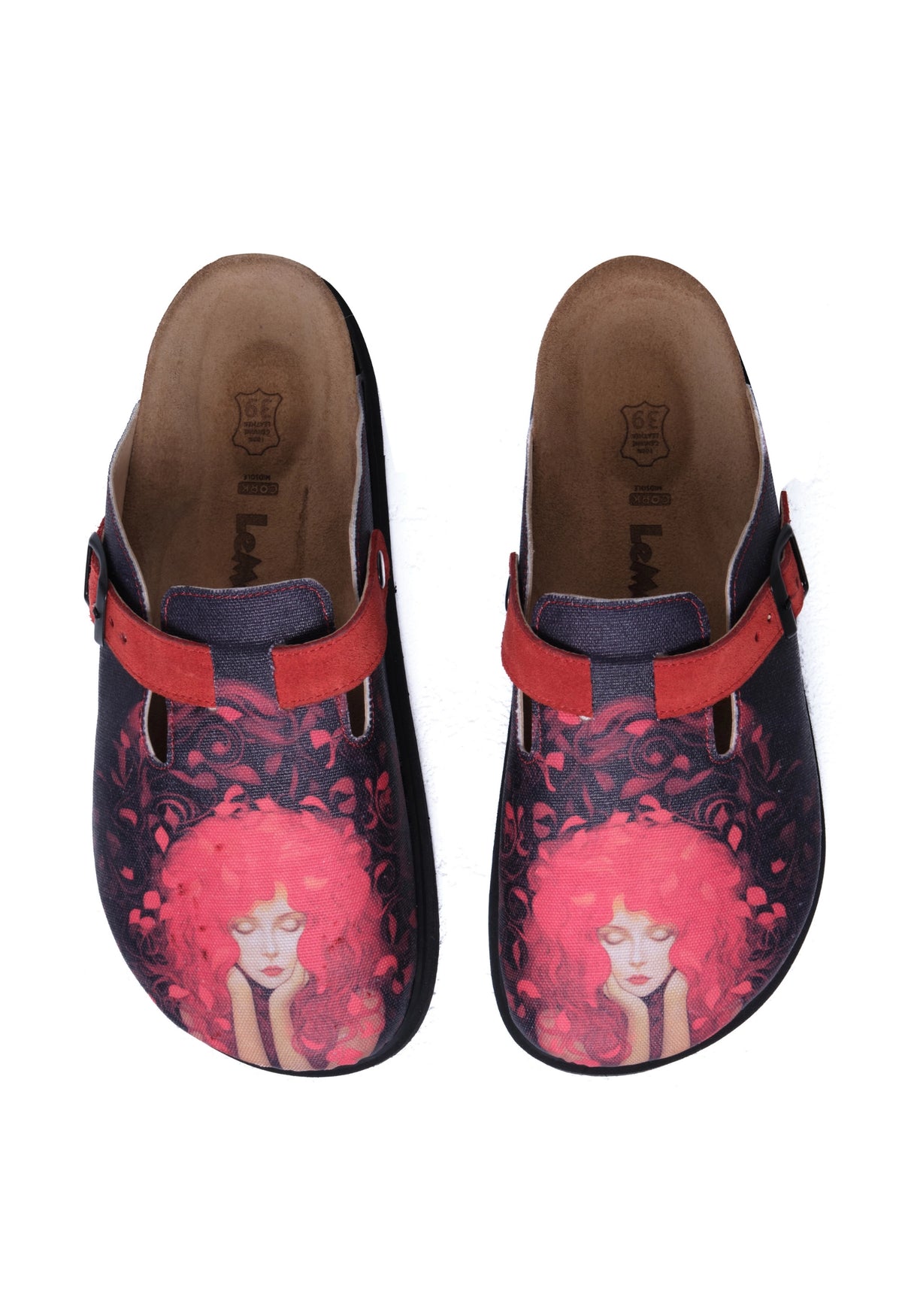 Justine- Natural Cork- Printed Waxed Canvas- Red Antrasit