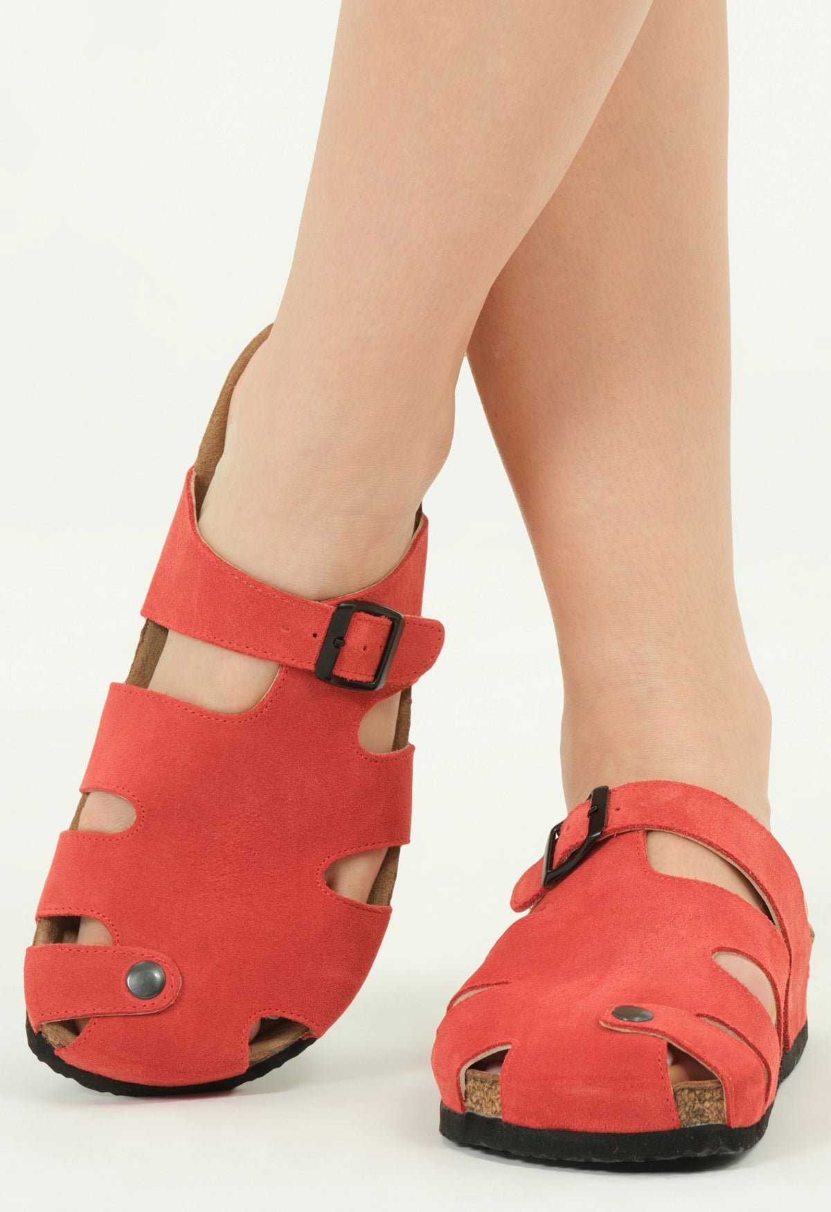 Marta- Natural Cork- Suede Leather- Coral