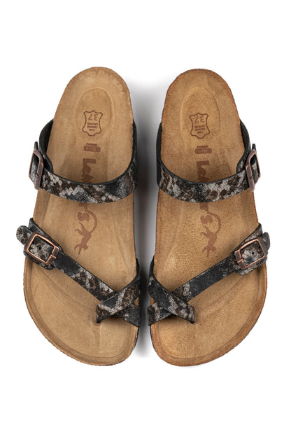 Adriana- Natural Cork- Printed Leather- Golden Snake