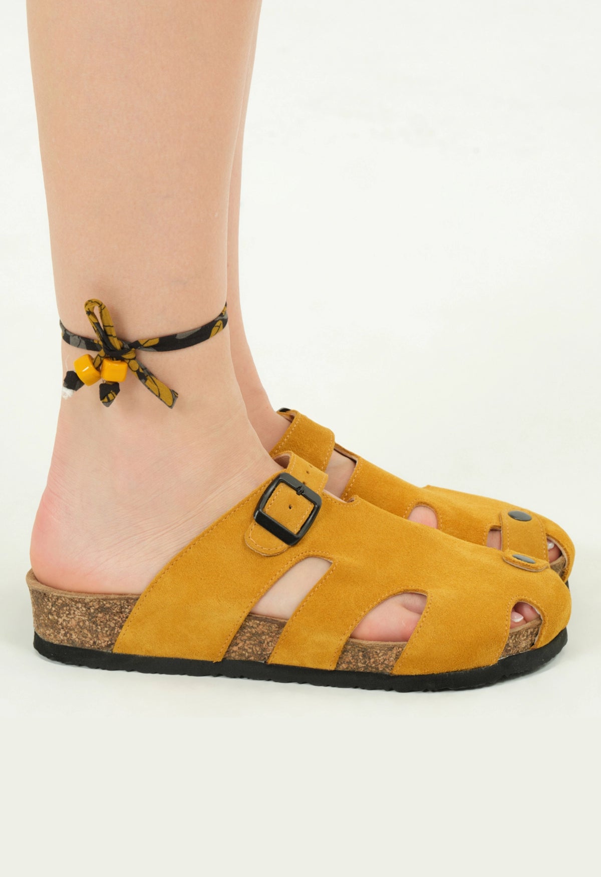 Marta- Natural Cork- Suede Leather- Mustard