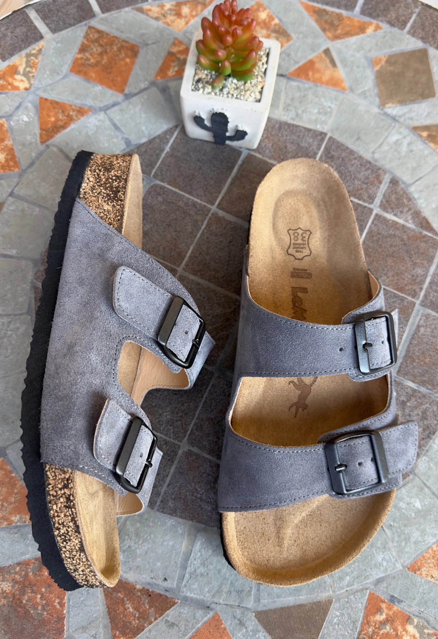 Maria Natural Cork Suede Leather Anthracite