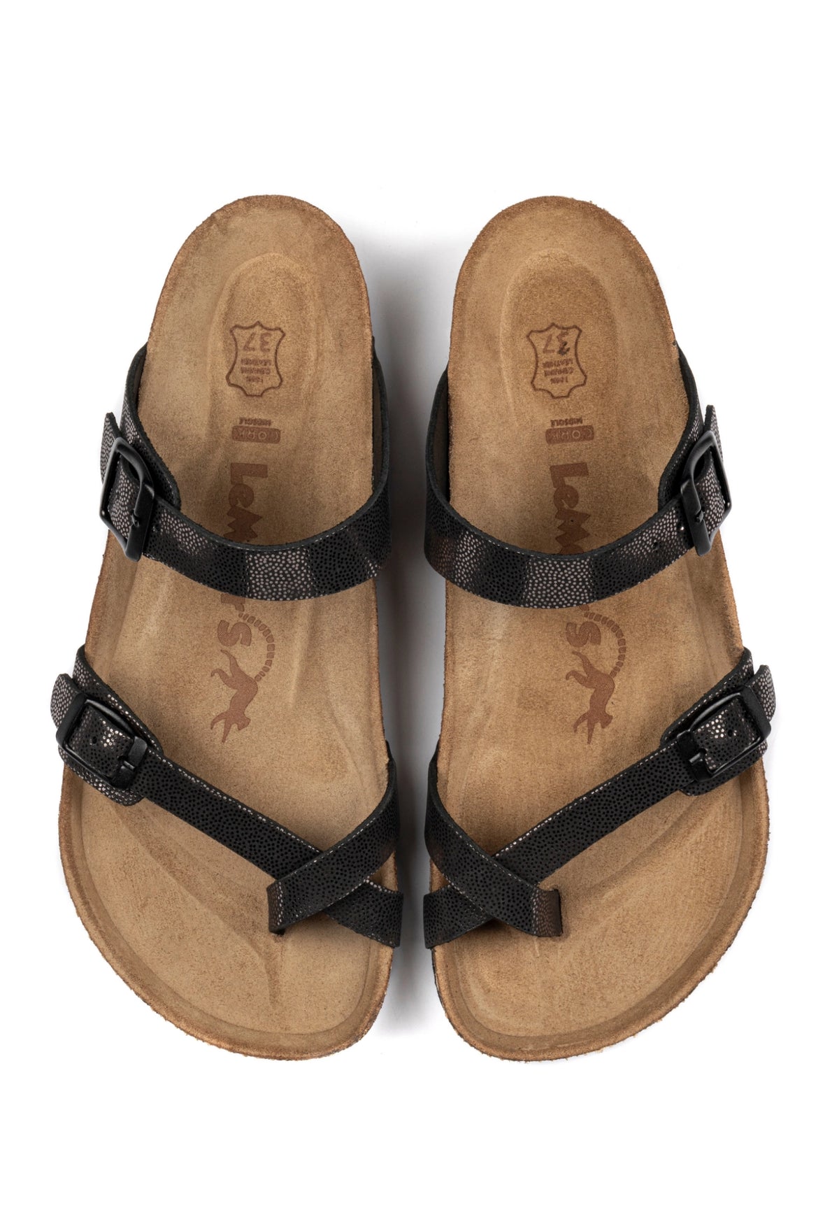 Adriana- Natural Cork- Printed Leather- Silvery Black