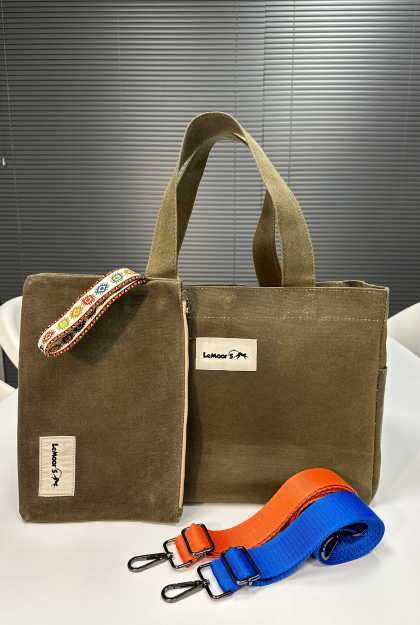 Lemoors Hibiscus Waxed Canvas Tote Bag Khaki