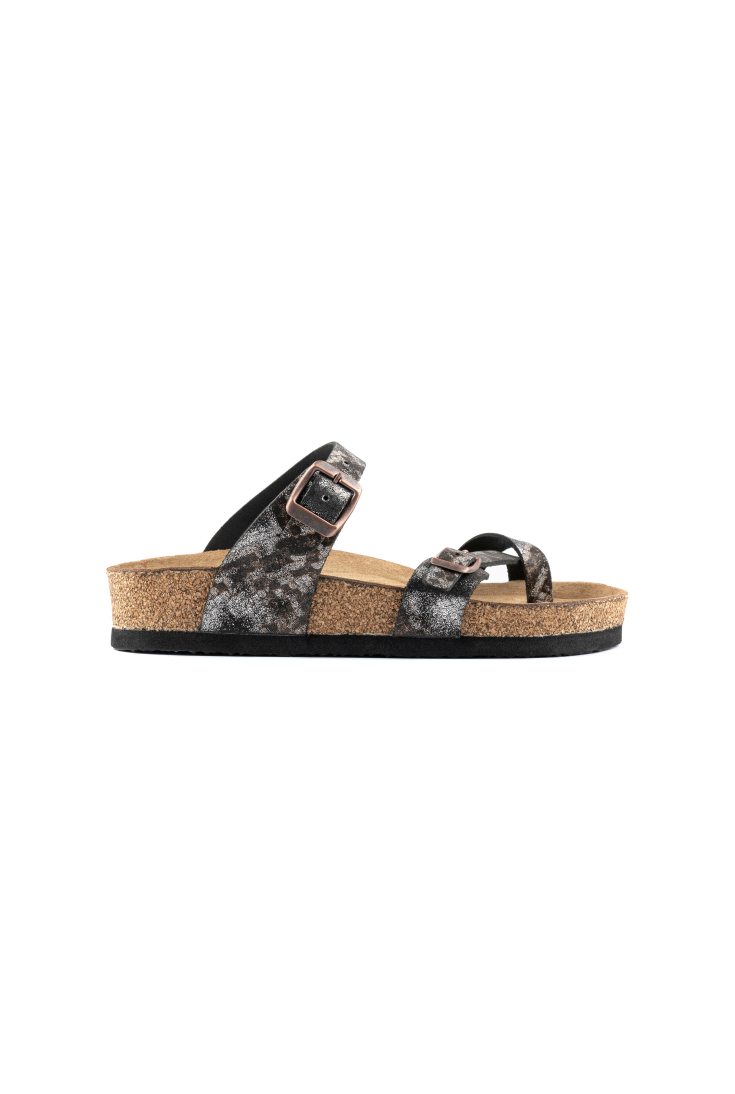 Adriana- Natural Cork- Printed Leather- Golden Snake
