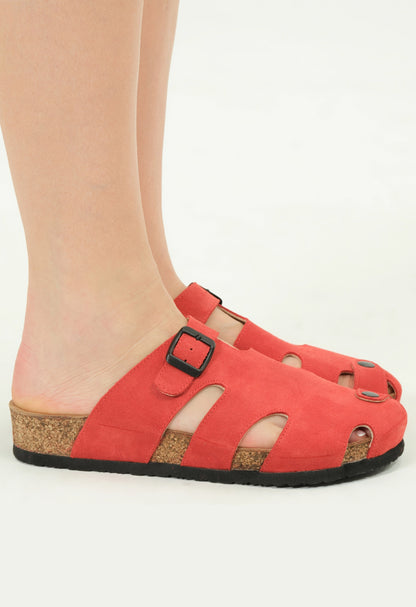 Marta- Natural Cork- Suede Leather- Coral