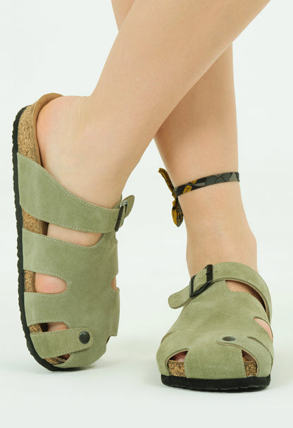 Marta- Natural Cork- Suede Leather- Avocado