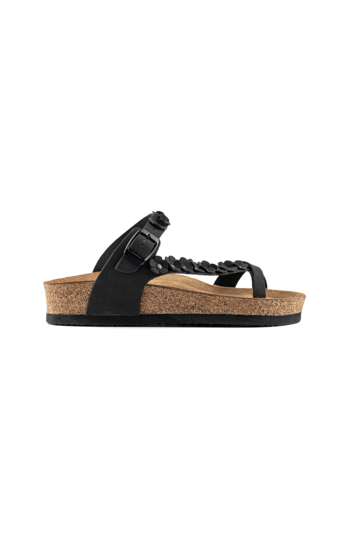 Jane- Natural Cork- Nubuck Leather- Black