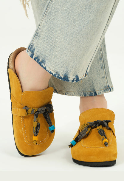 Rachel Natural Cork Suede Leather Mustard