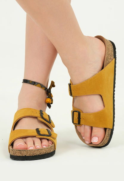 Maria Natural Cork Suede Leather Mustard