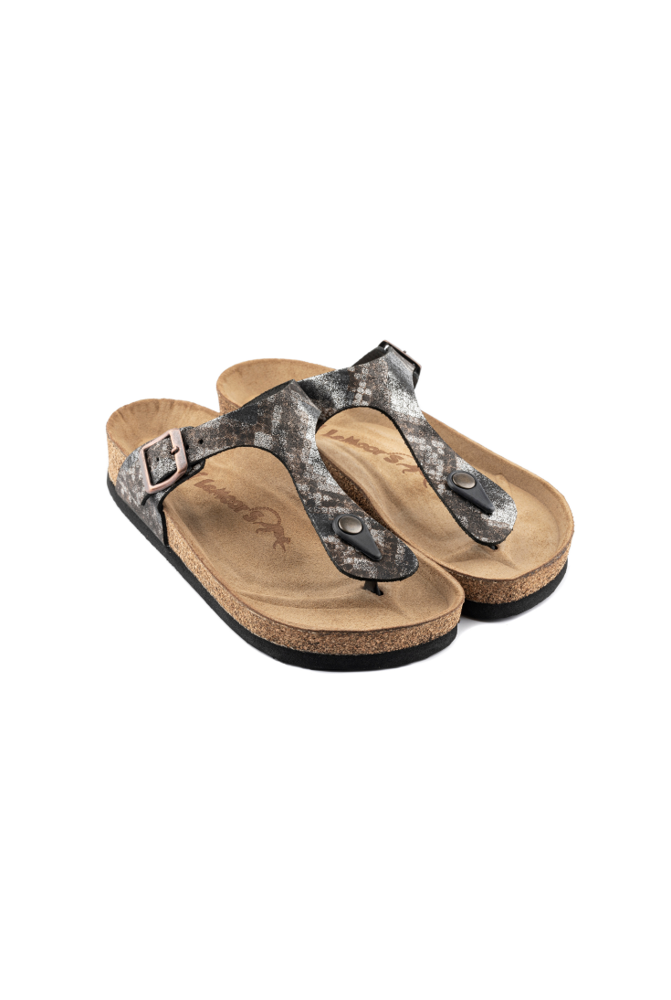 Juliana- Natural Cork/ Printed Leather- Golden Snake