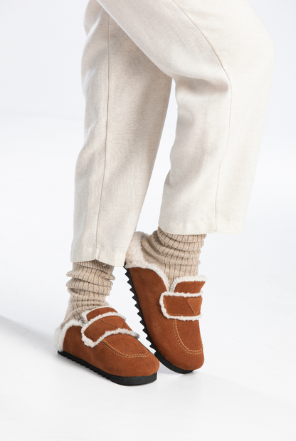 Angel Shearing- Natural Cork/ Suede Shearling- Cinnamon Powder