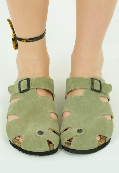 Marta- Natural Cork- Suede Leather- Avocado
