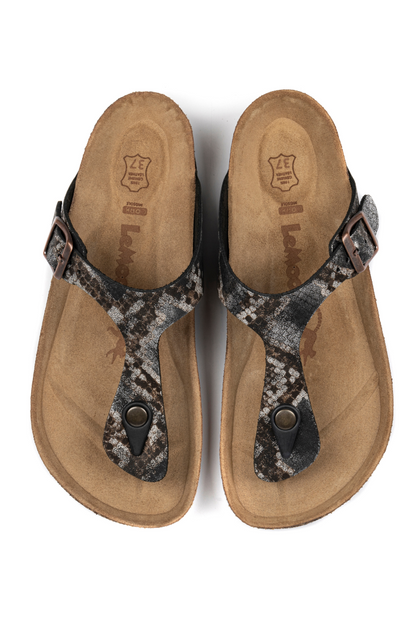 Juliana- Natural Cork/ Printed Leather- Golden Snake