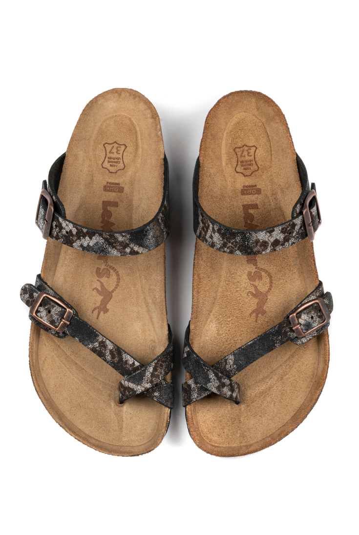 Adriana- Natural Cork- Printed Leather- Golden Snake