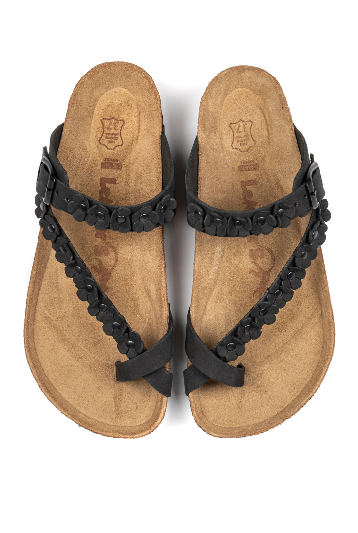 Jane- Natural Cork- Nubuck Leather- Black