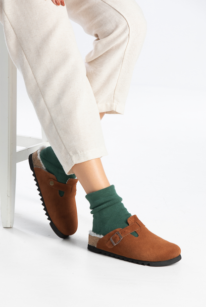 Susana Shearling-Natural Cork- Suede Shearling- Cinnamon Powder
