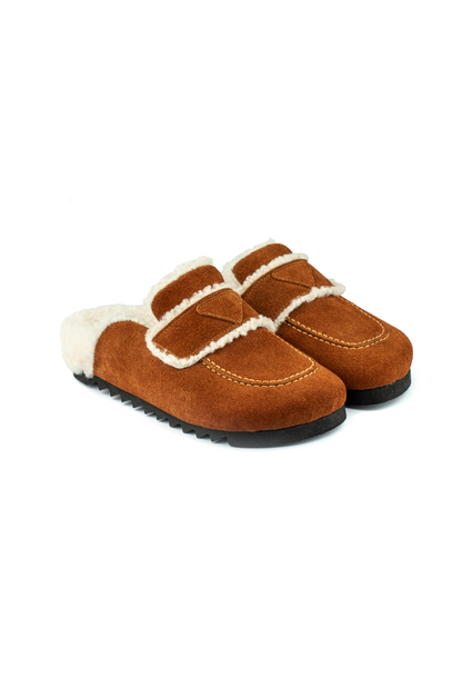 Angel Shearing- Natural Cork/ Suede Shearling- Cinnamon Powder